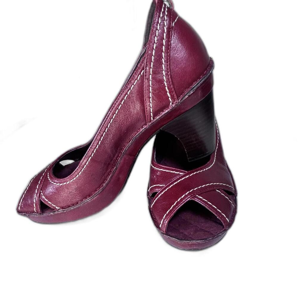 Indigo Clarks Open toe Red leather platform heels Women's size 7 - Picture 2 of 8